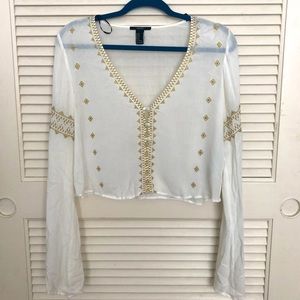 F21 Sheer Detailed Long Sleeve Crop Top